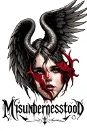 "Misunderstood " "Misunderstood " angel n devil horns tattoo design idea