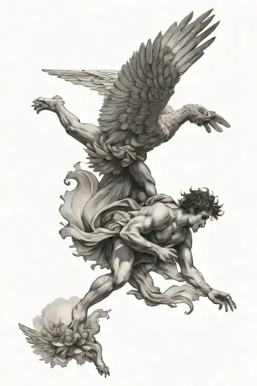 icarus falling getting helped tattoo design idea