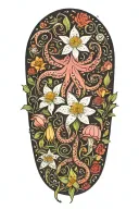 snowdrops, rose, marigold, daffodil, octopus tentacles tattoo design idea