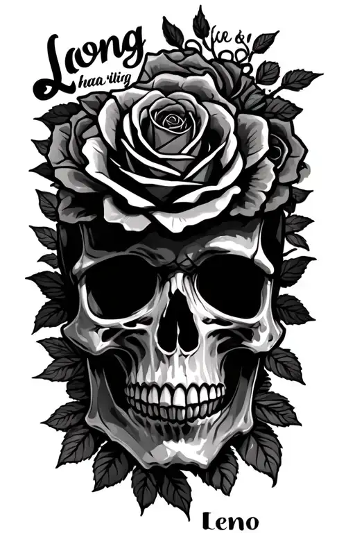 "Long live mar&utg Leno " skull and roses growing tattoo design idea