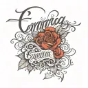 The name, Emma in fine line cursive writing tattoo design idea