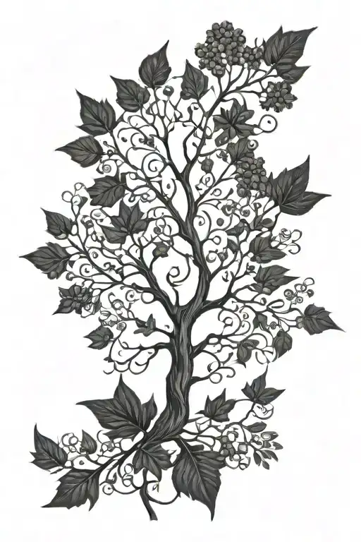 rowan tree in the shape of a womans body shaped like tattoo design idea