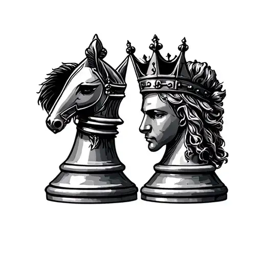  chess piece knight and  a queen's crown  tattoo design idea