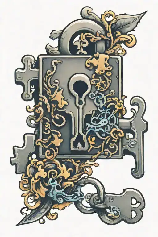puzzle piece and lock and key tattoo design idea