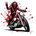 a front facing monster on a motorcycle. he has one hand on bars and you giving peace sign. A beautiful babe with cleavag tattoo design idea