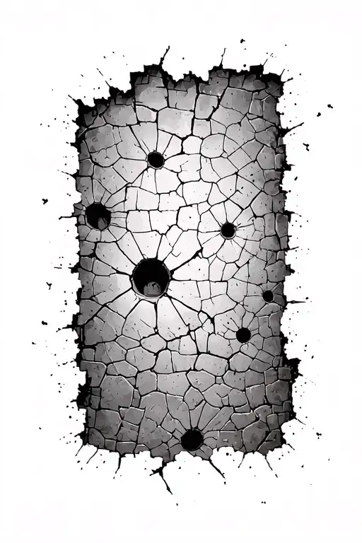 I want this idea in black and white, tattoo concept... Vatican Bullet WallFaint, cracked stone wall with bullet holes,  tattoo design idea