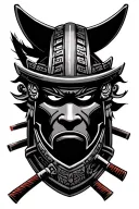 samurai mask with minamoto clan crest featuring tattoo design idea