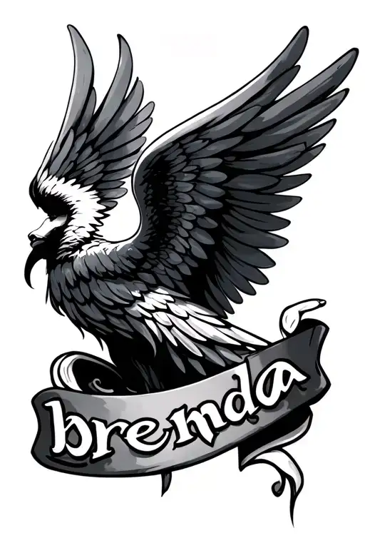 Angle wings with the name brenda tattoo design idea