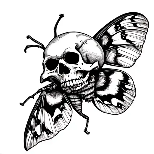 moth with a skull in the body, few details, more black tattoo design idea