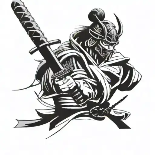 Samurai with Mask and sword tattoo design idea
