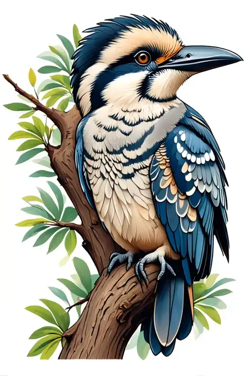 aboriginal art inspired kookaburra sitting in a tree tattoo design idea