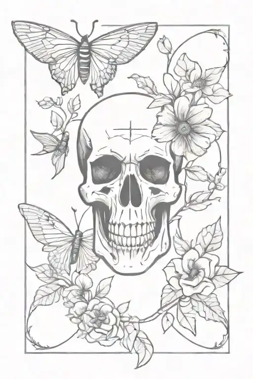 moon, moth, skull, snake, flowers tattoo design idea
