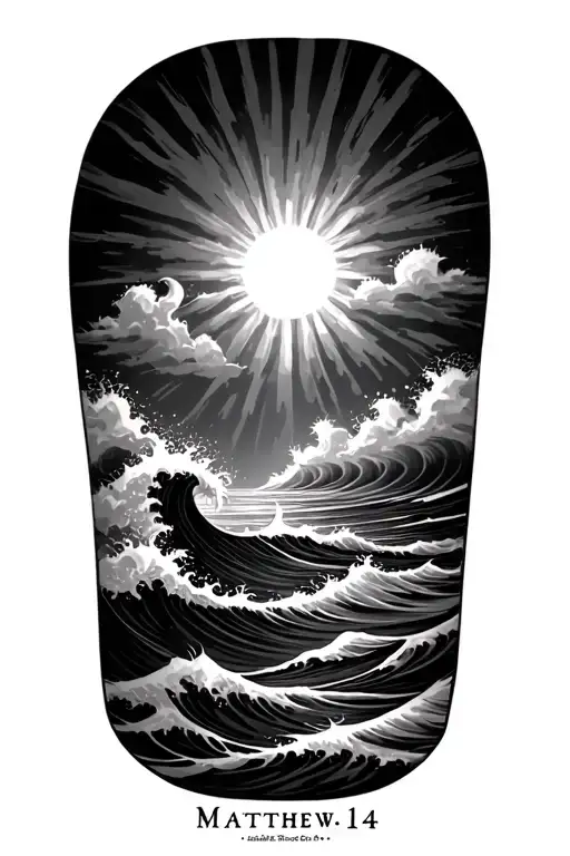 Forearm Matthew 5:14 with ocean waves and sun shining tattoo design idea