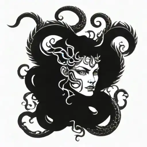 Medusa with dragons instead of snakes crawling tattoo design idea