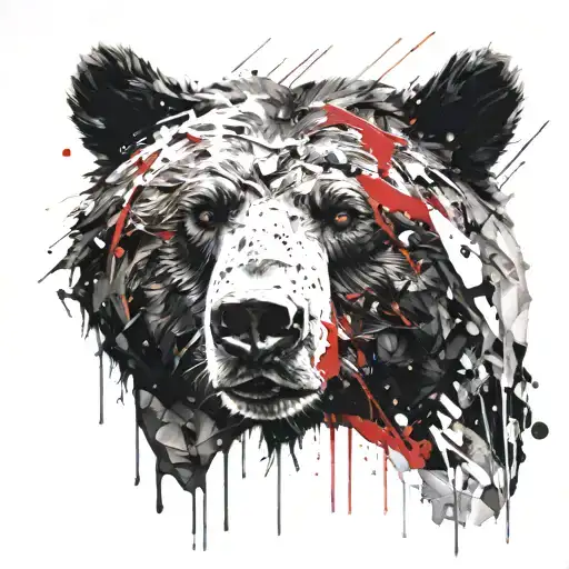 a mountain in the shape of a bear's face, water flows from above forming the bear's eyes tattoo design idea