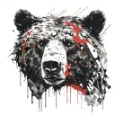 a mountain in the shape of a bear's face, water flows from above forming the bear's eyes tattoo design idea