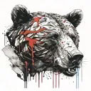 a mountain in the shape of a bear's face, water flows from above forming the bear's eyes tattoo design idea