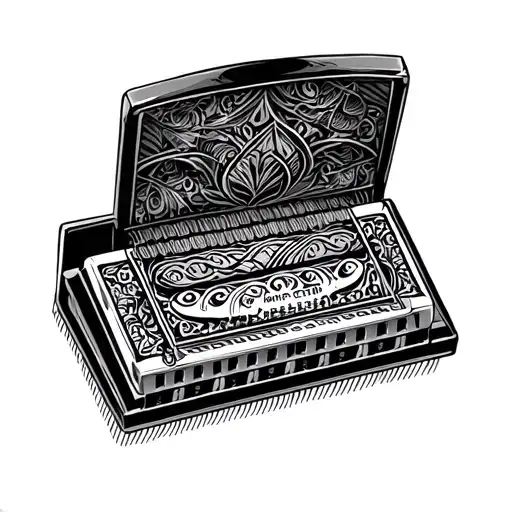 harmonica surrounded by intricate patterns tattoo design idea