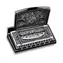 harmonica surrounded by intricate patterns tattoo design idea