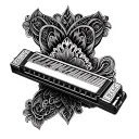 harmonica surrounded by intricate patterns tattoo design idea
