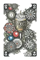 darts beer dominos playing cards microphone pool balls intertwined  tattoo design idea