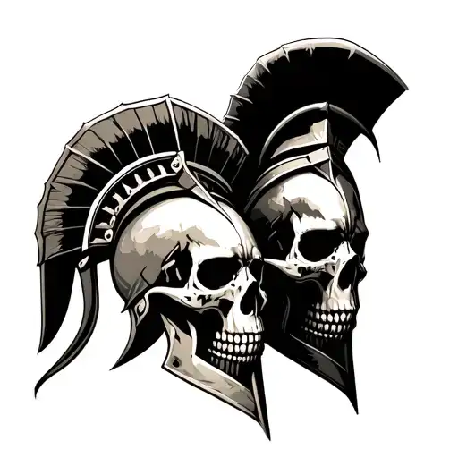 skulls with a spartan warrior tattoo design idea