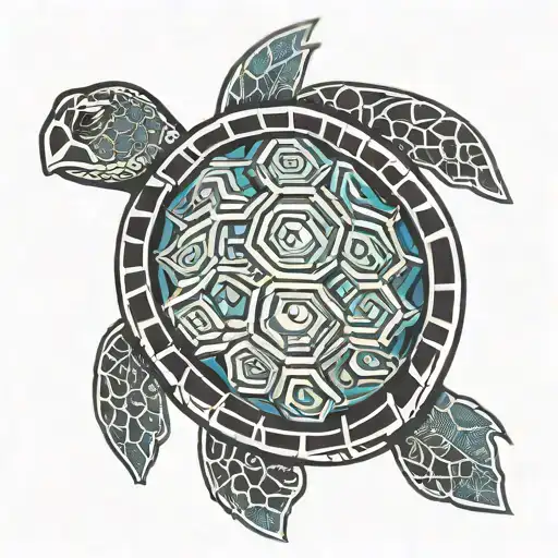 sea turtle diamond shell ocean wave tattoo design idea