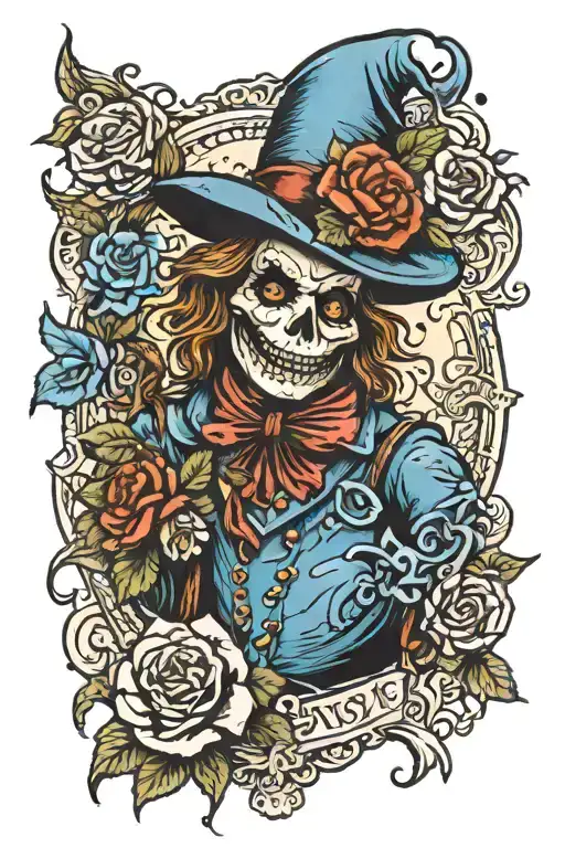 scarecrow OZ with roses blooming tattoo design idea