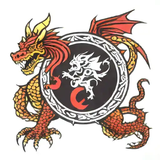 welsh dragon eating Ironman logo tattoo design idea