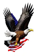 soaring eagle with american flag incorporated tattoo design idea