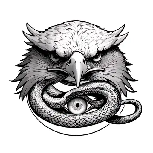 double head eagle and snake and piramidë with eye inside tattoo design idea