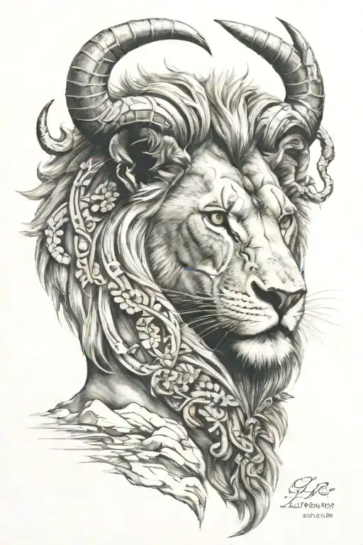 lion, ibex, year 2000, libra sign tattoo design idea