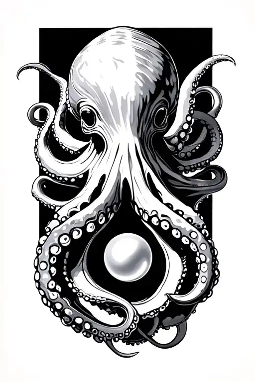 octopus and oyster shell with a pearl tattoo design idea