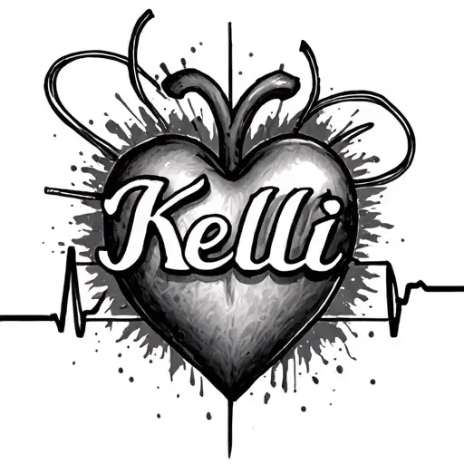 lifeline heartbeat forming the name "Kelli" tattoo design idea