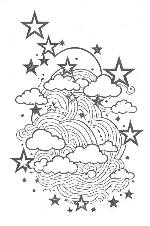 stars and clouds surrounding tattoo design idea