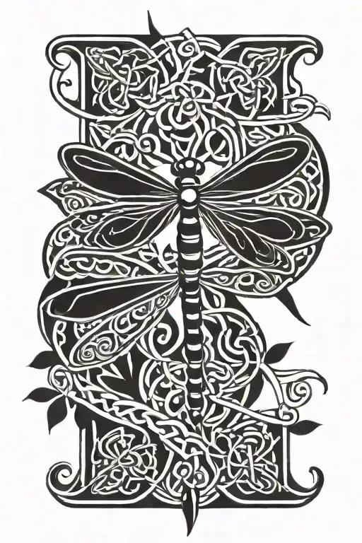 celtic dragonfly with celtic knot clover tattoo design idea