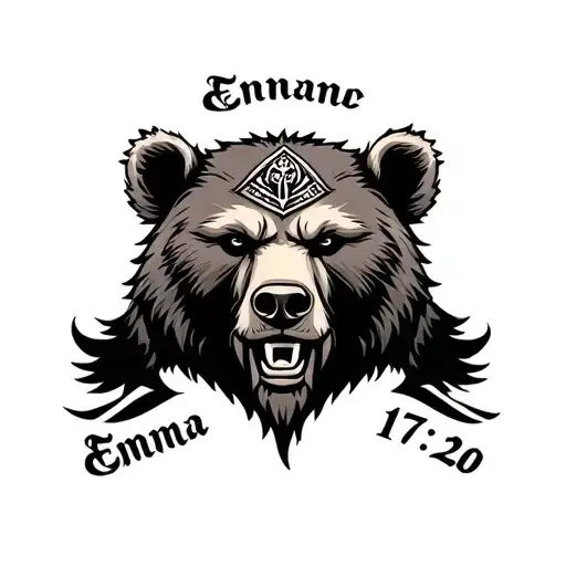 bear head, Viking style tattoo with the name Emma and time 17.11.20 tattoo design idea