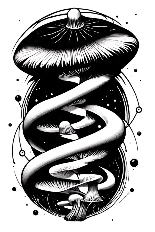 psilocybin molecule with double helix and geometric lines. no mushroom images tattoo design idea