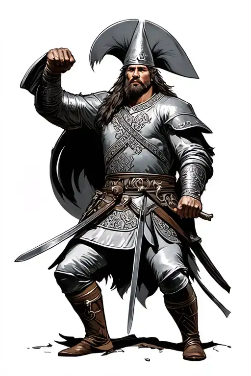 Cossack fighting tattoo design idea