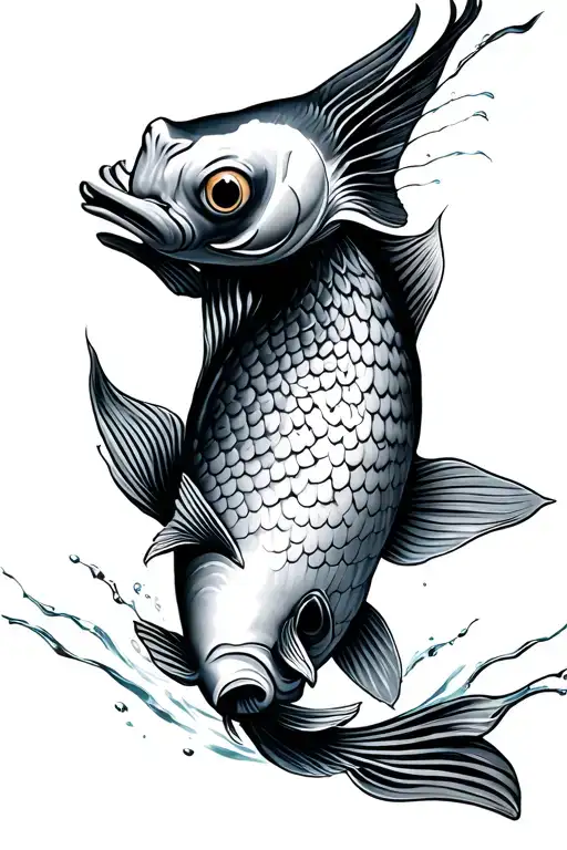 oriental coy fish swimming upstream tattoo design idea