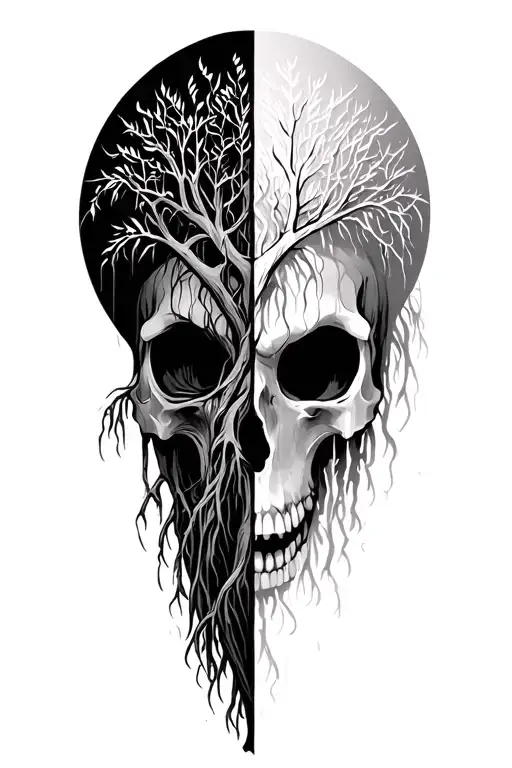 weeping willow tree one half symbolise life while the other death tattoo design idea