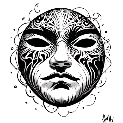 sad face with happy mask tattoo design idea