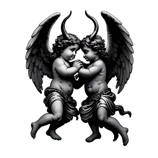 simple angel and devil cherubs separate in American traditional style  tattoo design idea