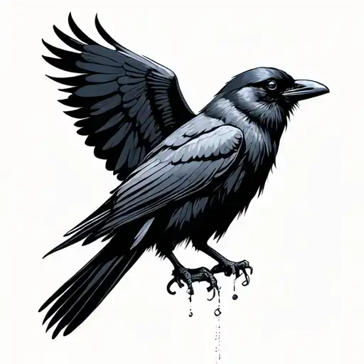 minimalist illustrated crow with its wing outspread tattoo design idea