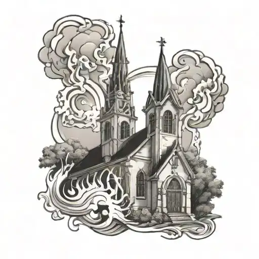 Burning Church tattoo design idea