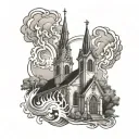 Burning Church tattoo design idea