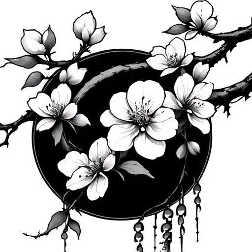 cherry blossom branch with weeping willow vines wrapped around it.  tattoo design idea