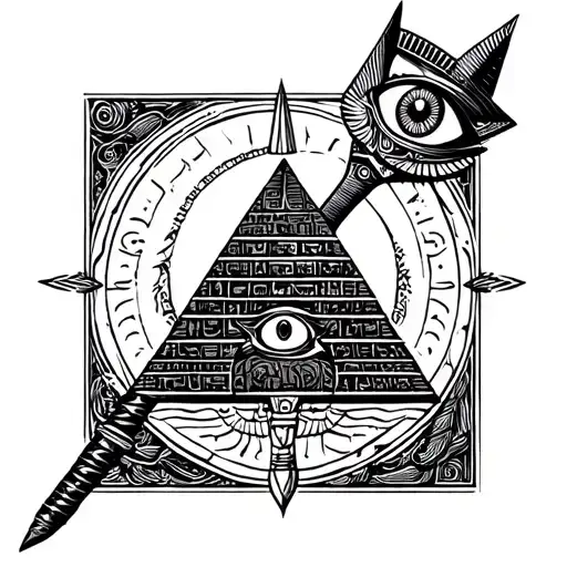 Anubis scepter, Osiris eye, pyramid tattoo design idea