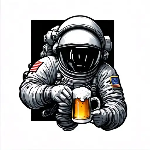 astronaut with beer mug tattoo design idea
