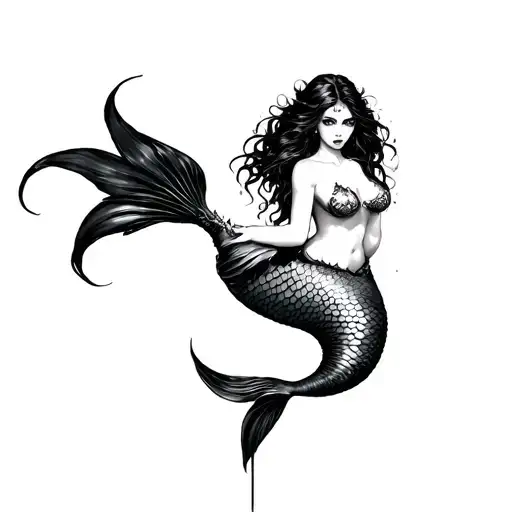 Gothic siren mermaid tattoo design idea